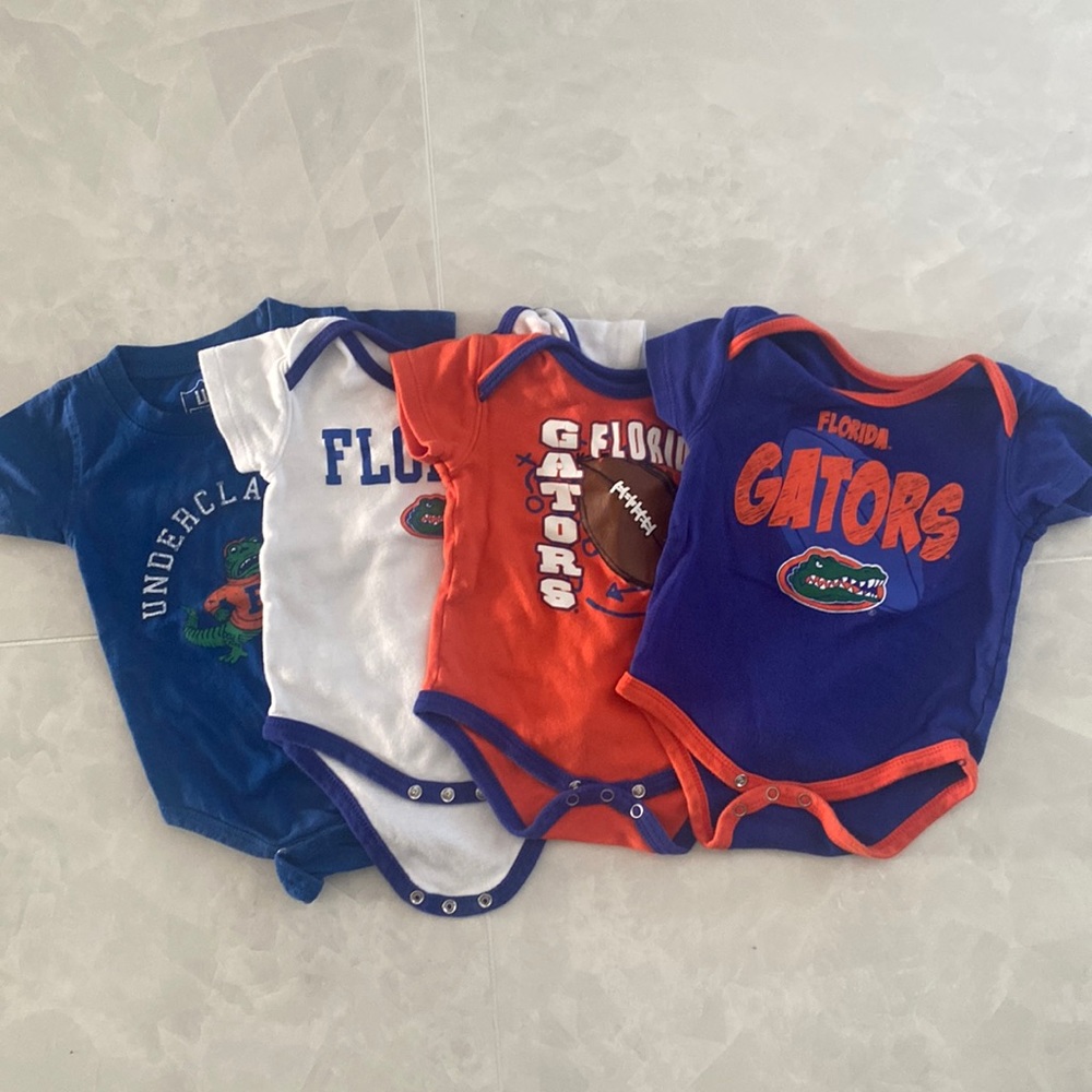 4 baby Gator onesies for the baby Gator fan in your life